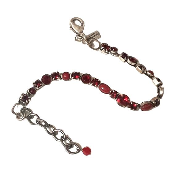 Mary DeMARCO La Contessa vintage designer bracelet Faux Garnet/Ruby Pewter 6"-8" - Picture 3 of 8